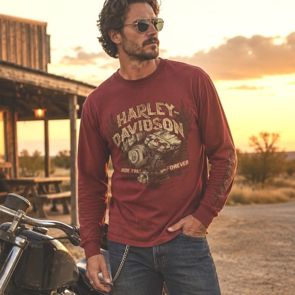 Harley-Davidson Shirt Long Sleeve Graphic Maroon Size Large Texas Biker Tee